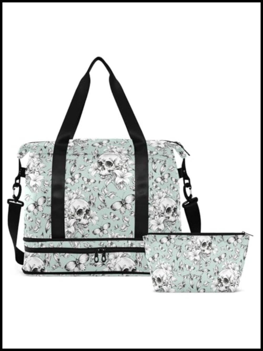 Skull Print Travel Duffel Tote Bag with Wet Pocket Weekender Overnight Bag